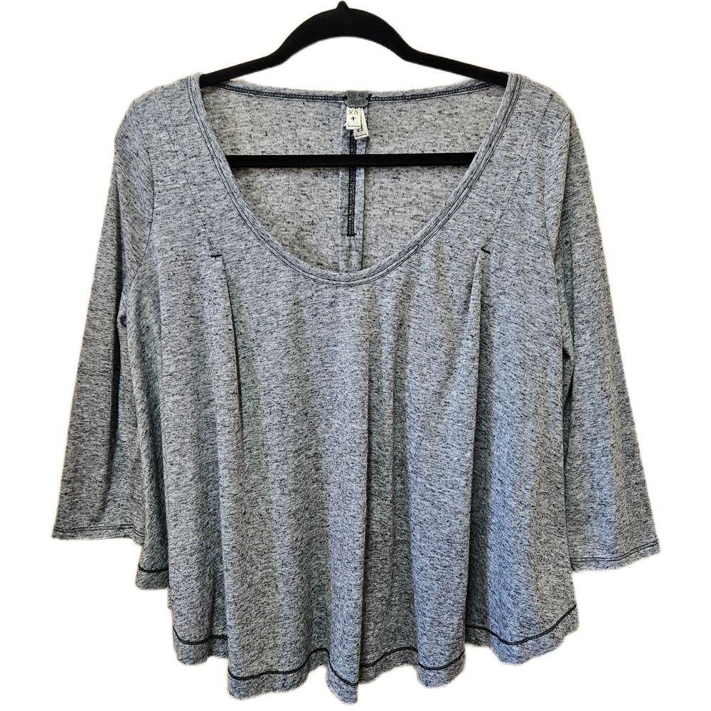 Free People We The Free Heathered Gray/Black Scoop Neck 3/4 Sleeve Flowy Top XS - Picture 1 of 6
